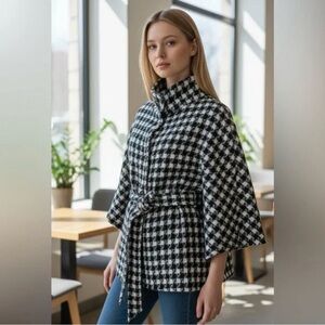 NWT! Juicy Couture Houndstooth Shawl with Tie Belt